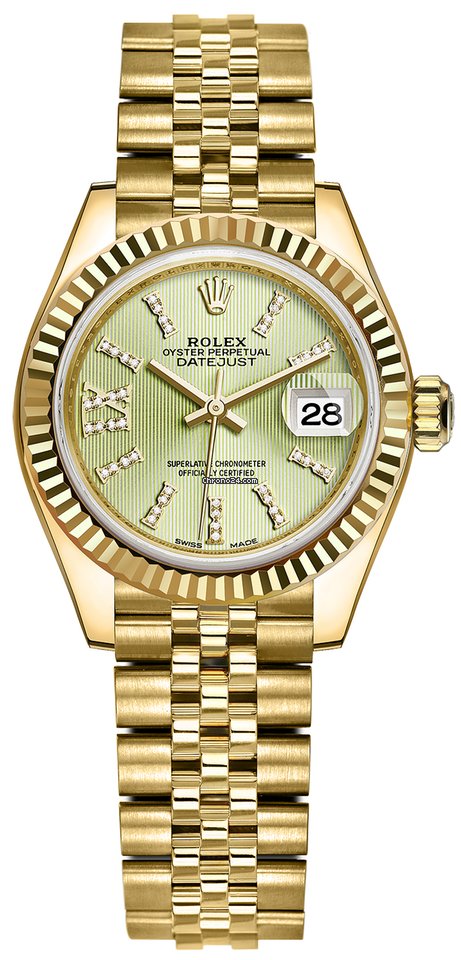 Replica Swiss Rolex Lady Datejust 28mm Oro giallo 279178 Linden Green 44 Diamond Jubilee