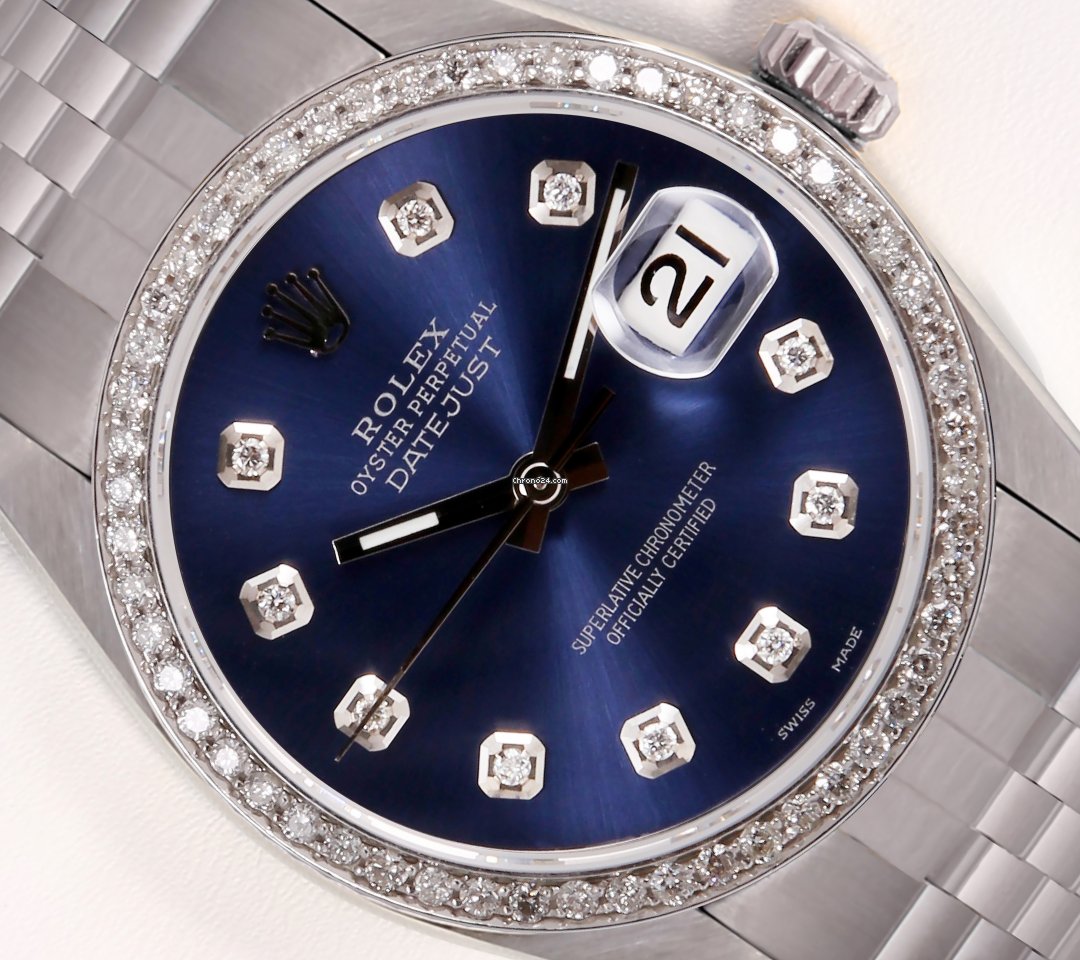 Migliore replica Rolex uomini Datejust in acciaio inossidabile 36 mm Watch-navy Roman Dial-Diamond Bezel