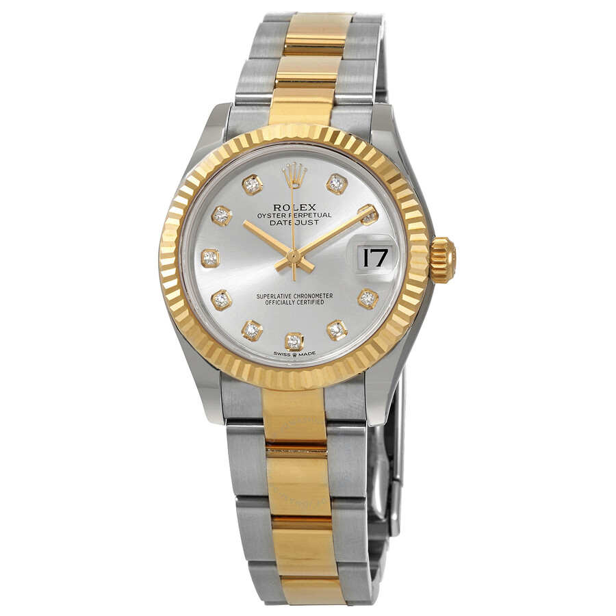 Replica Swiss Rolex Datejust 31 Silver Diamond Dial automatico da donna in acciaio e 18kt oro giallo Oyster Watch 278273sdo