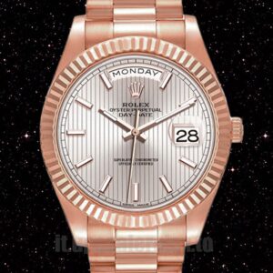 Rolex Day-Date 41mm Uomini m228235-0005 Quadrante a strisce argentate